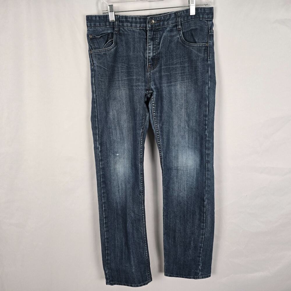 DKNY Mott Jeans Women's 20 (waist 32) Blue Dark Wash Slightest Distress Straight